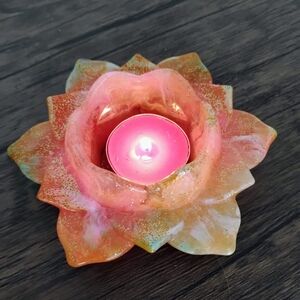 Pink and Orange Lotus Candle Holder